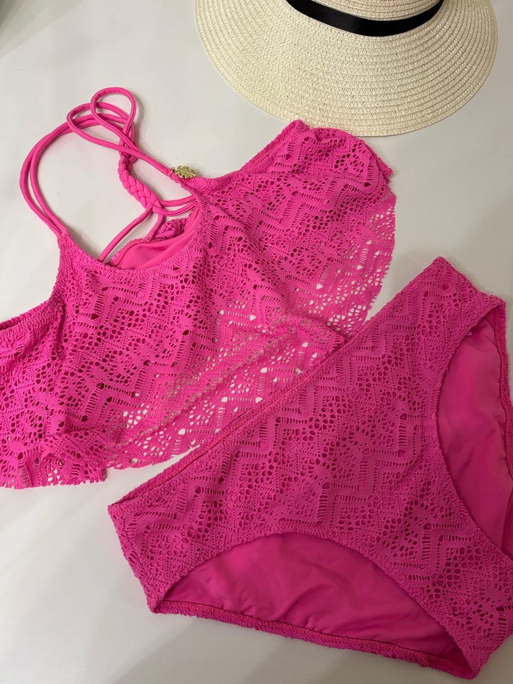 H&M Hot Pink Crochet Ruffle Kids Bikini Set